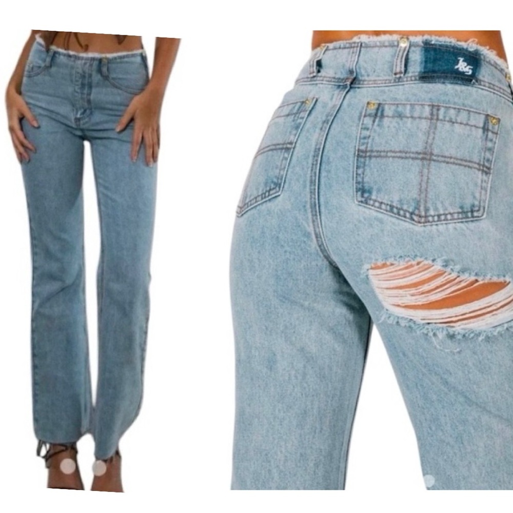 JGR & STN Light Blue Distressed wide leg Jeans